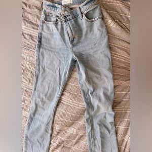 Abercrombie jeans, medium-light wash, slim straight, size 25 short, cross button